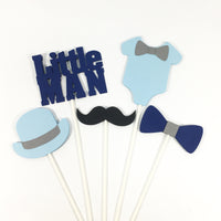 Little Man Centerpiece Sticks - Navy, Light Blue, Gray
