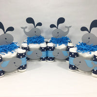 Blue & Gray Whale Diaper Cake Centerpieces
