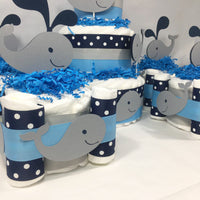 Whale Diaper Cake Centerpieces - Blue, Gray
