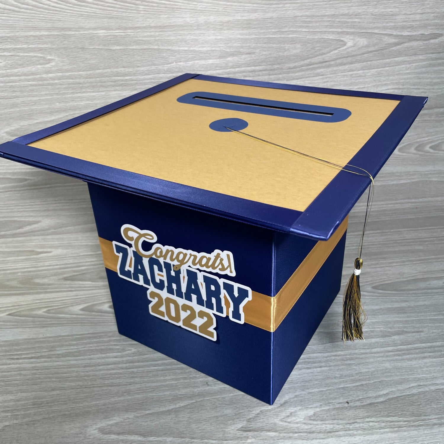 Grad Party Card Box - Navy, Old Gold, White Grad Party Card Box - Navy, Old Gold, White