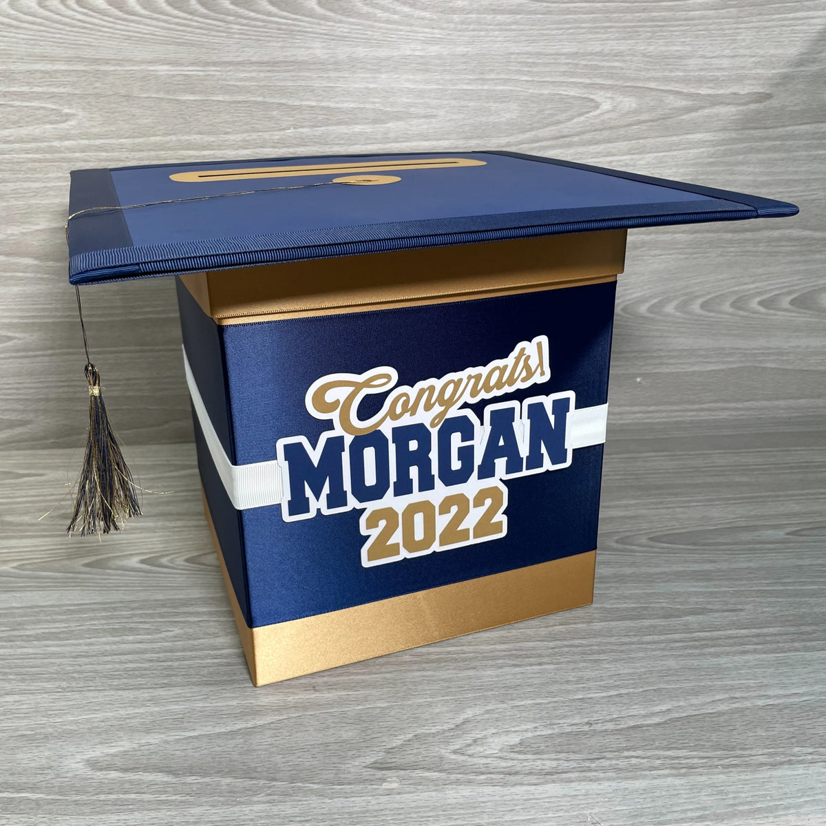 Graduation Cap Card Box - Navy, Gold 8x8 Style 3 | Nepheryn Party