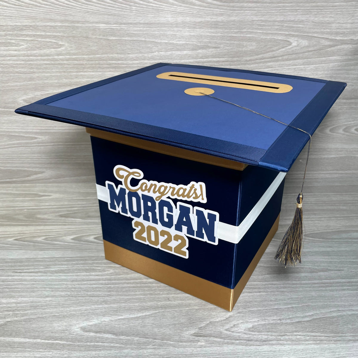 Graduation Cap Card Box - Navy, Gold 8x8 Style 3 | Nepheryn Party