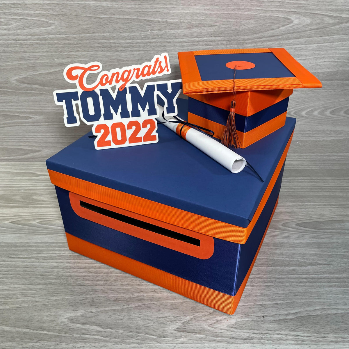 Graduation Card Box - Navy, Orange 10x10