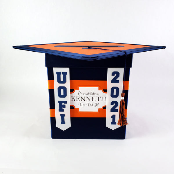Navy & Orange College Graduation Card Box