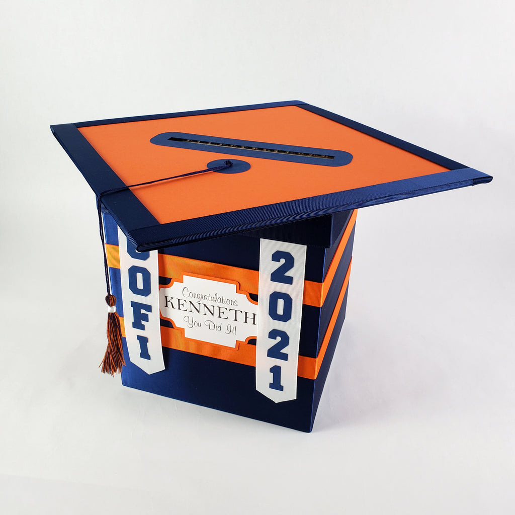 Navy & Orange Class of 2021 College Graduation Card Box