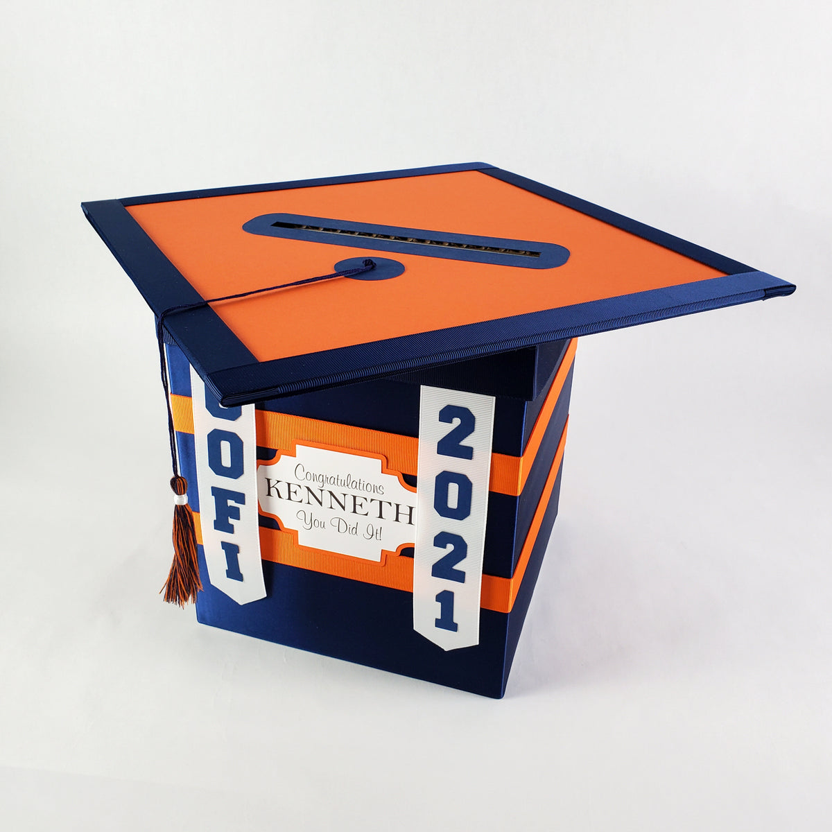 Navy & Orange Class of 2021 College Graduation Card Box