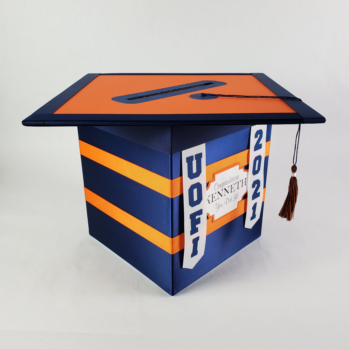 Navy & Orange College Graduation Money Box