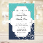 Navy, Teal, & Silver Wedding Invitation