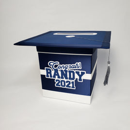 Navy and White Graduation Card Box