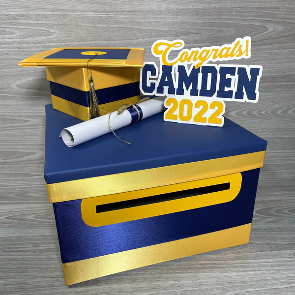 Navy and Yellow Gold Graduation Card Box