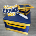 Graduation Card Box, Navy, Yellow Gold 10x10