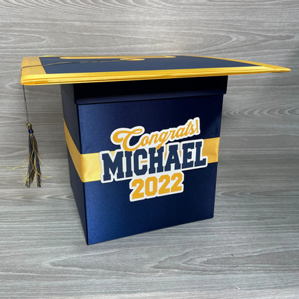 Deep Navy Blue & Yellow Gold Graduation Card Box
