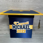 Grad Party Card Box - Deep Navy, Yellow Gold 8x8 Style 4