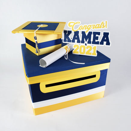 Navy & Yellow Gold Graduation Card Box
