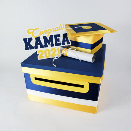 Navy & Yellow Gold Class of 2021 Graduation Card Box