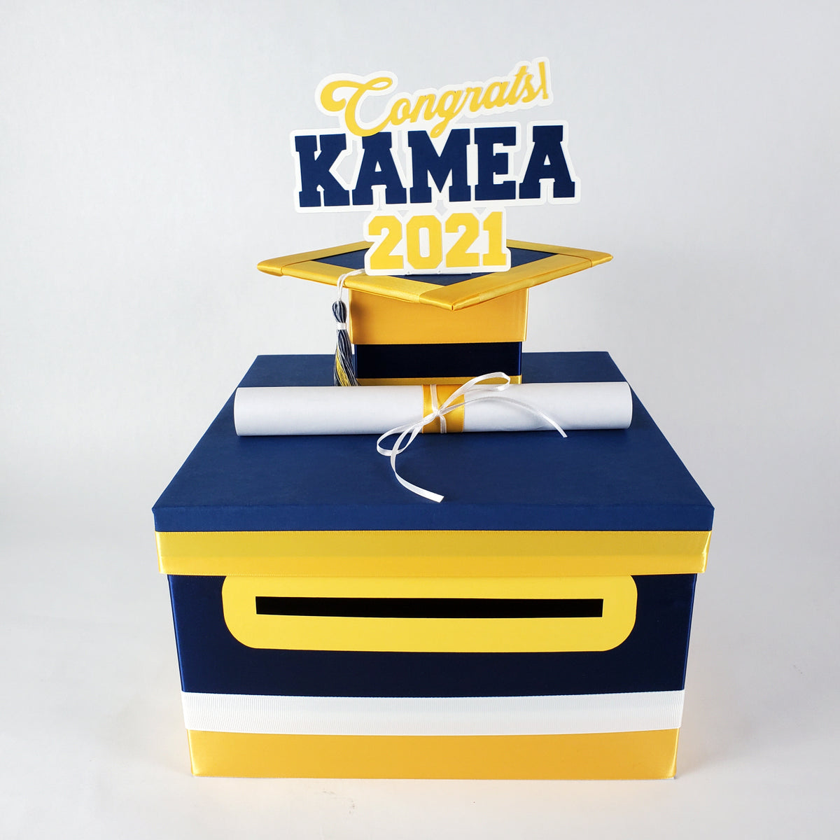 Navy & Yellow Gold Graduation Money Box