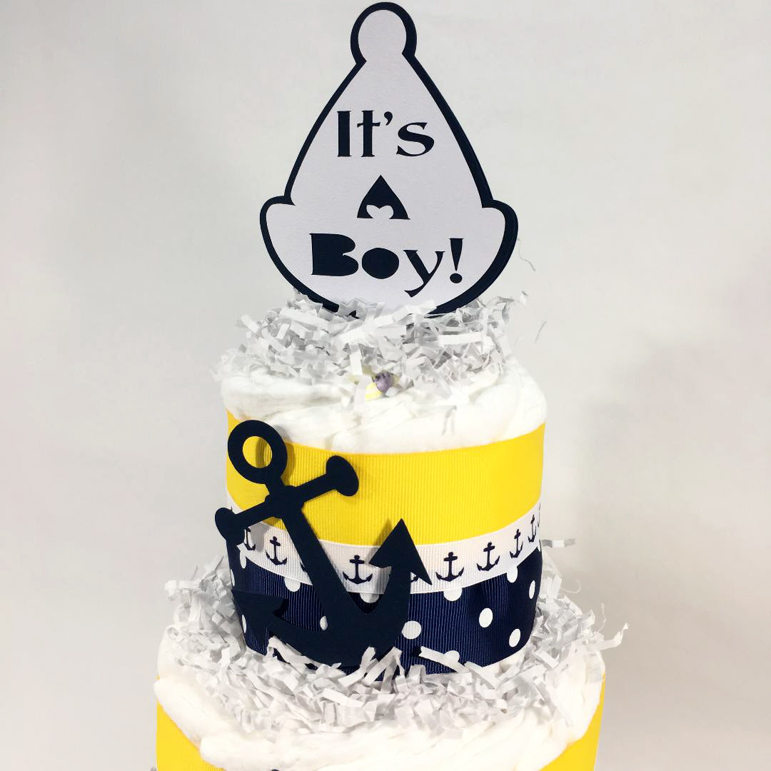 Nautical Boy Diaper Cake, Navy, Yellow