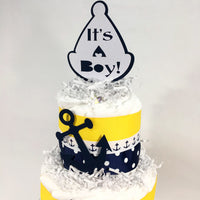 Nautical Boy Diaper Cake - Navy, Yellow
