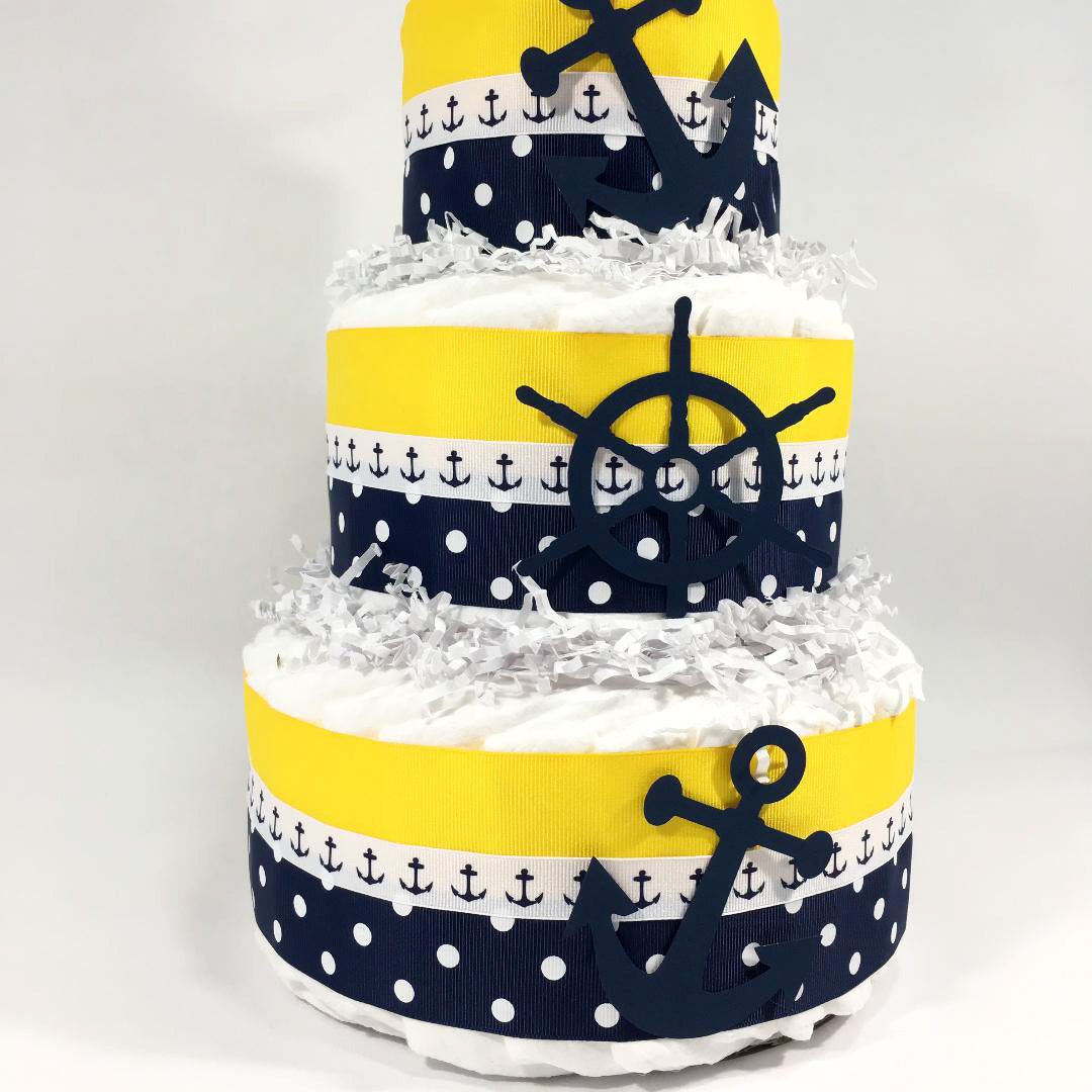 Nautical Boy Diaper Cake, Navy, Yellow