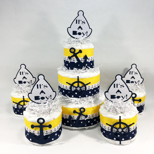 Nautical It's a Boy Diaper Cake Centerpiece Set