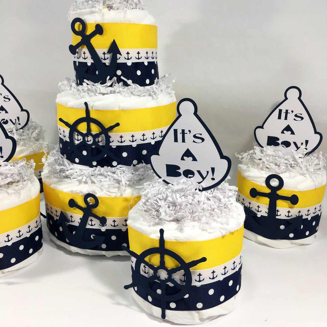 Nautical Boy Diaper Cake, Navy, Yellow