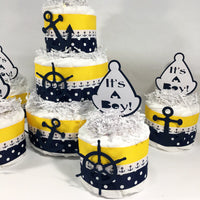 Nautical Boy Diaper Cake - Navy, Yellow
