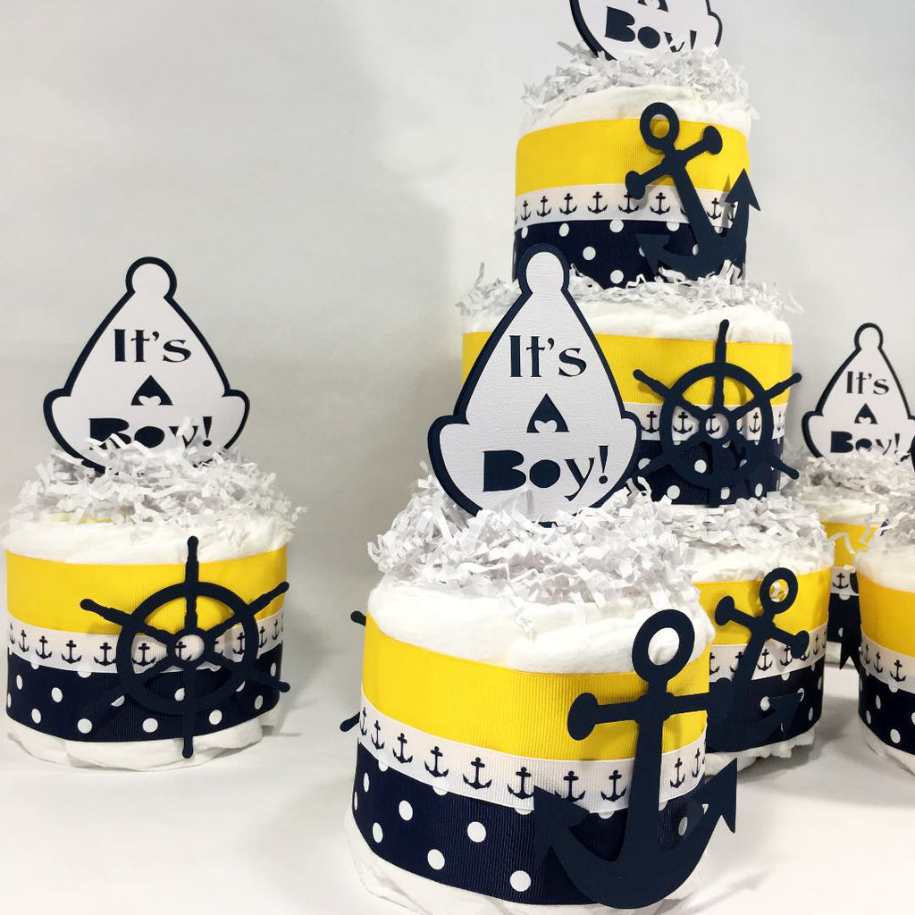 Nautical Boy Diaper Cake, Navy, Yellow
