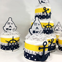 Nautical Boy Diaper Cake - Navy, Yellow
