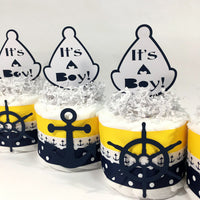 Nautical Boy Diaper Cake - Navy, Yellow
