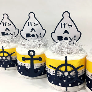 Nautical Boy Diaper Cake - Navy, Yellow