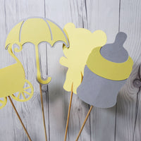 Neutral Baby Shower Centerpiece Sticks - Yellow, Gray