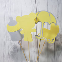 Neutral Baby Shower Centerpiece Sticks - Yellow, Gray