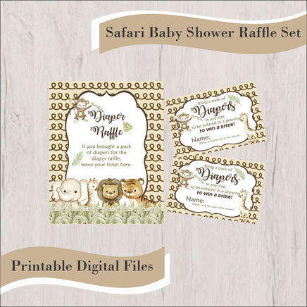 Gender Neutral Safari Baby Shower Diaper Raffle Set