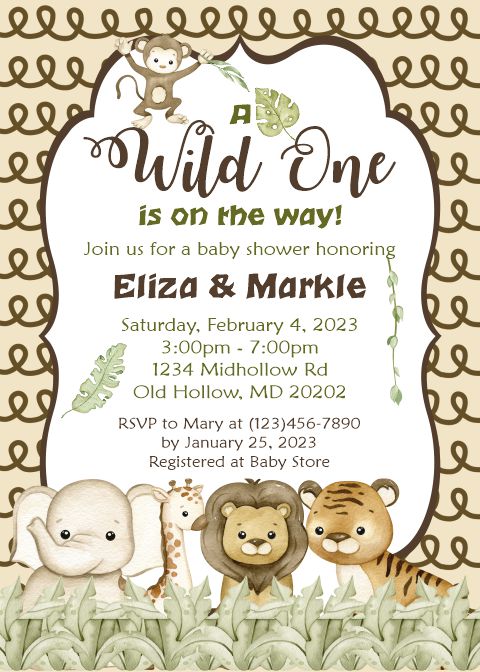 Gender Neutral Safari Baby Shower Invite