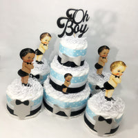 Blue & Black Oh Boy Baby Shower Diaper Cake Centerpiece Set