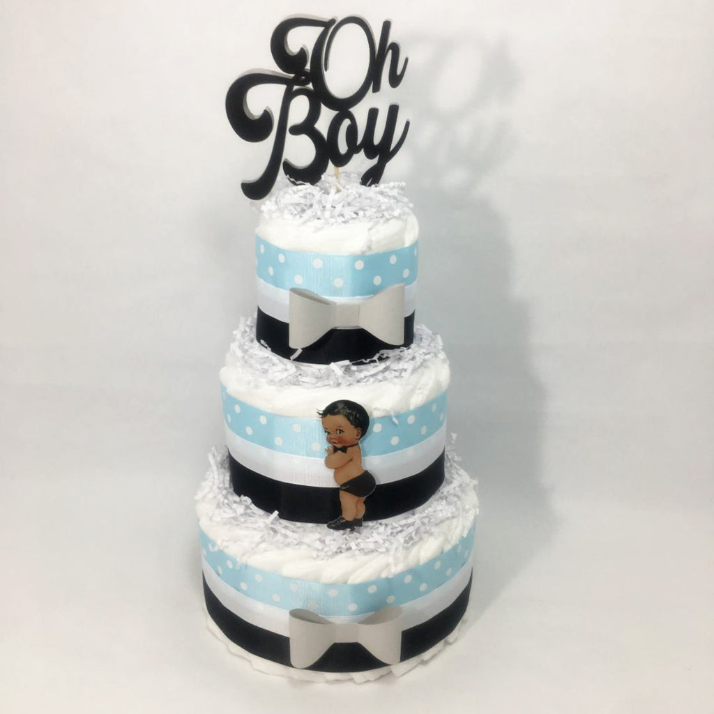 Oh Boy Diaper Cake Centerpieces - Blue, Black, Gray