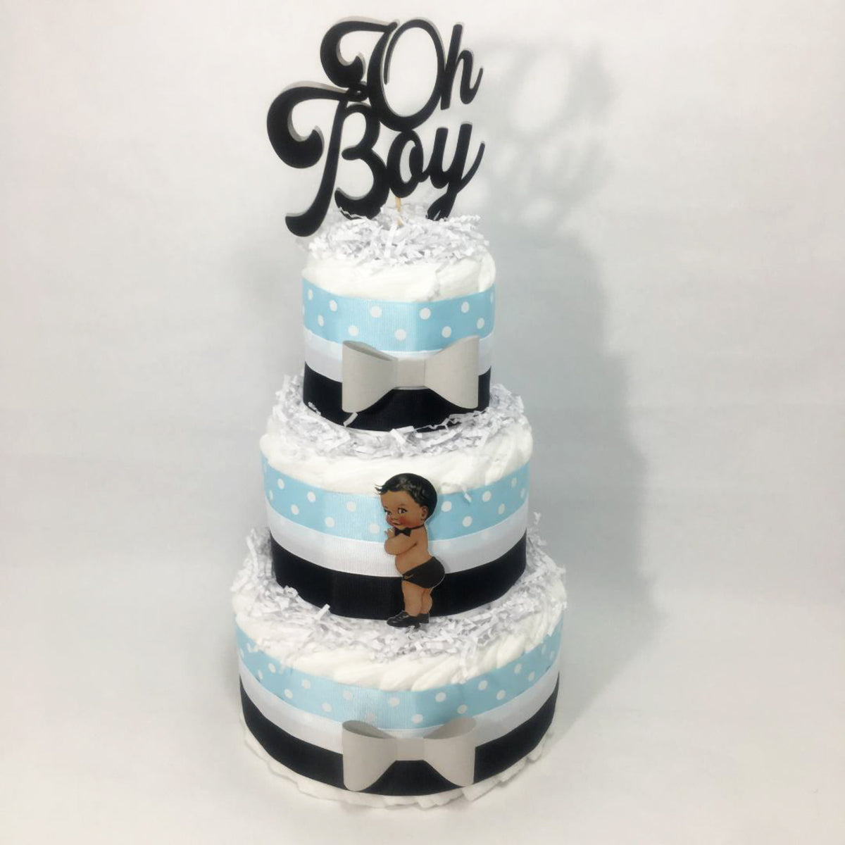 Oh Boy Diaper Cake Centerpieces - Blue, Black, Gray