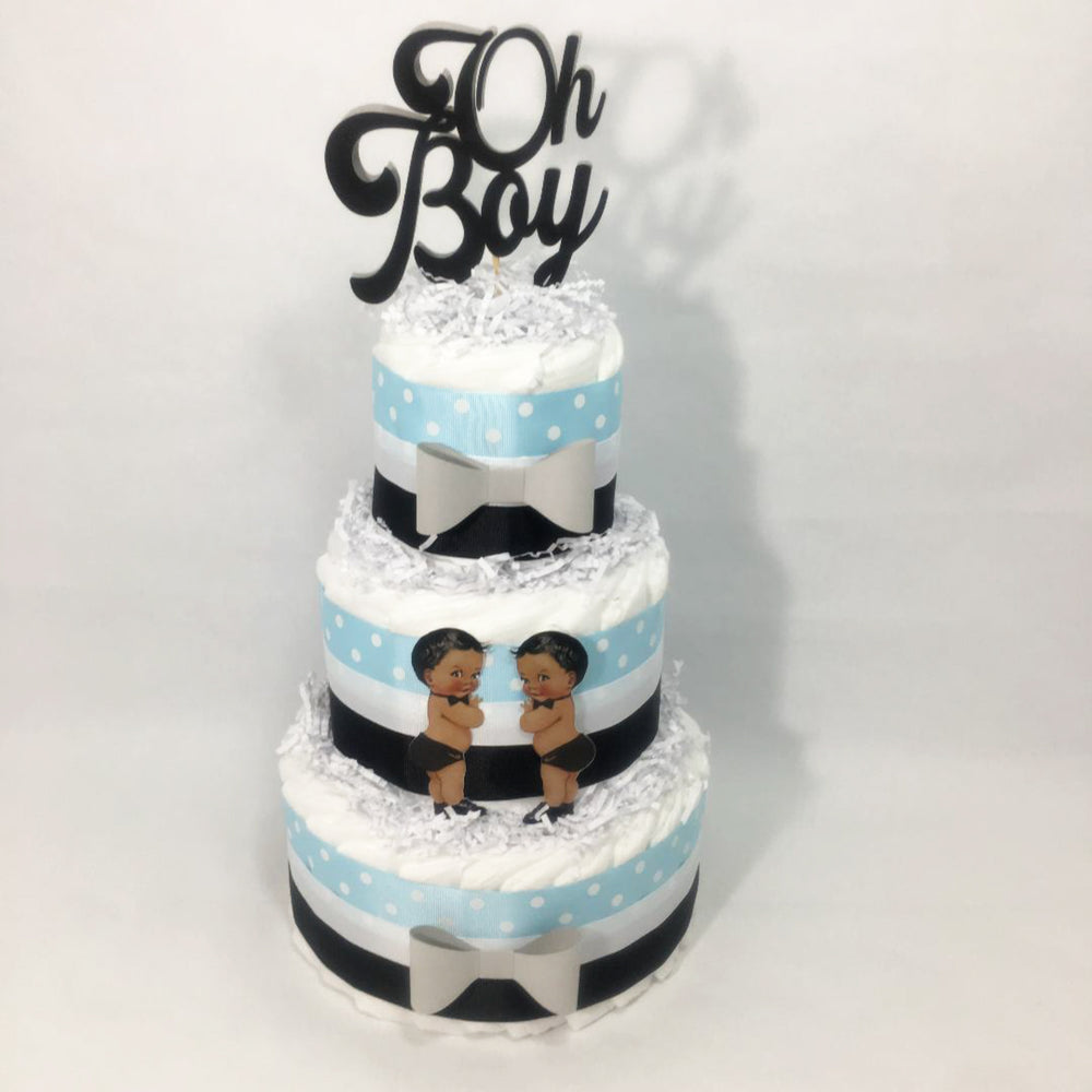 Blue & Black Oh Boy Baby Shower Diaper Cake