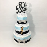 Light Blue & Black Oh Boy Baby Shower Diaper Cake