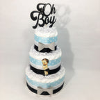 Light Blue, Gray, & Black Boy Baby Shower Diaper Cake