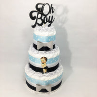Light Blue, Gray, & Black Boy Baby Shower Diaper Cake
