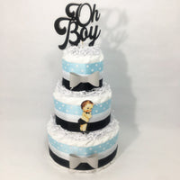 Oh Boy Diaper Cake Centerpieces - Blue, Black, Gray