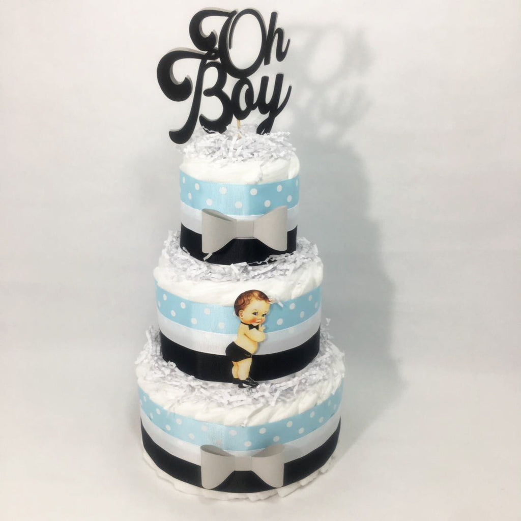 Blue, Gray, & Black Oh Boy Diaper Cake 