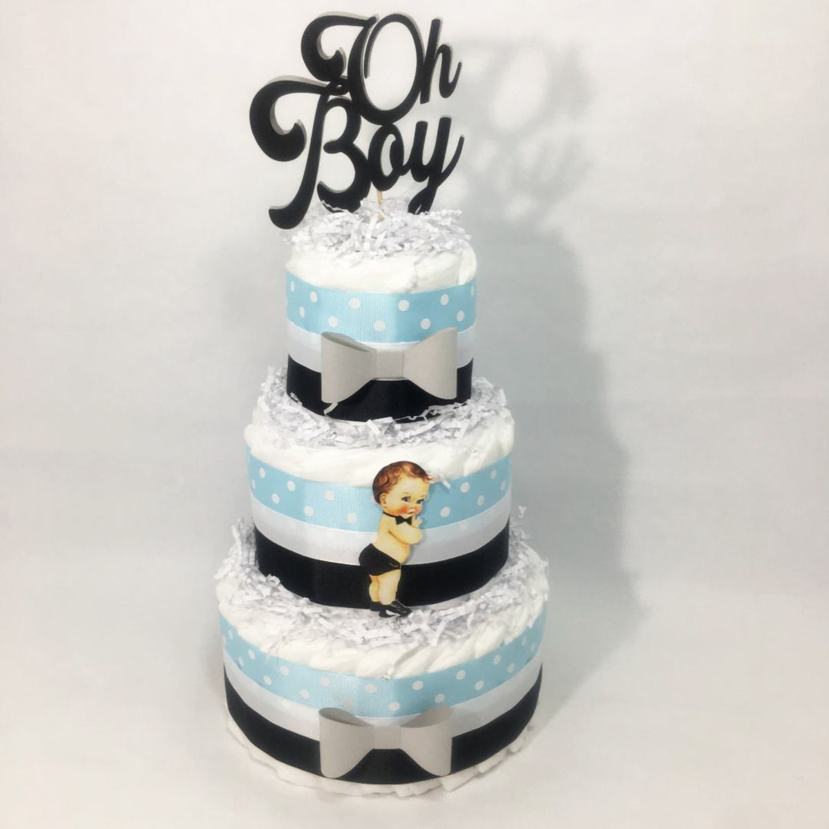 Blue, Gray, & Black Oh Boy Diaper Cake 