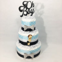 Blue, Gray, & Black Oh Boy Diaper Cake 
