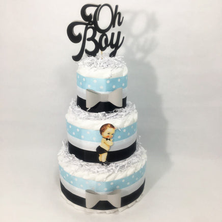 Blue, Gray, & Black Oh Boy Diaper Cake 