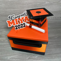 Graduation Card Box - Orange, Black 10x10

