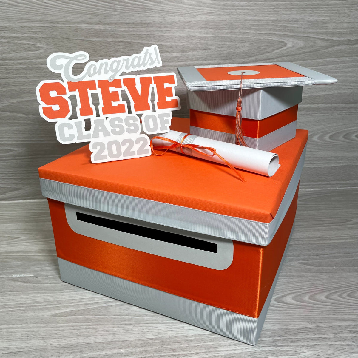 Graduation Card Box - Orange, Light Gray 10x10