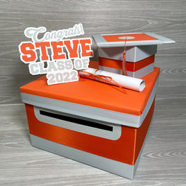 Graduation Card Box - Orange, Light Gray 10x10