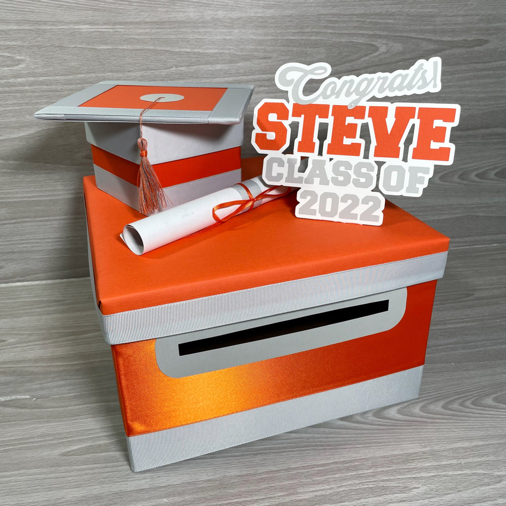 Graduation Card Box - Orange, Light Gray 10x10